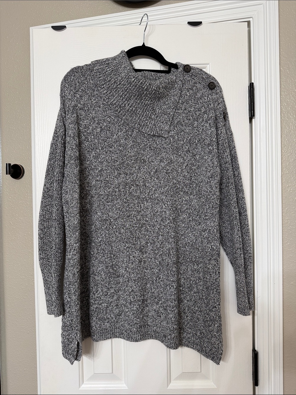 Style & Co. Gray Marled Button-Shoulder Turtleneck Sweater